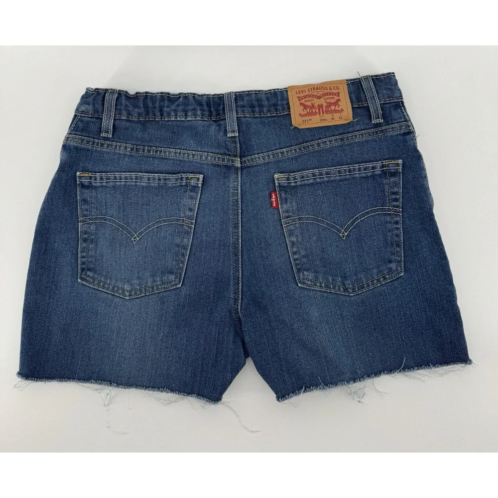 Levi's 511 Slim High Rise Cut Off Blue Denim Shorts Slim Distressed Size 30W
